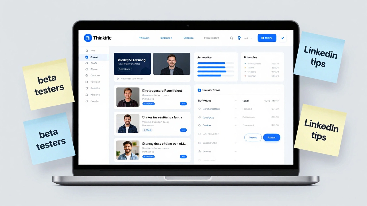 A laptop screen displaying an eLearning platform dashboard with student progress metrics and automated email tools.