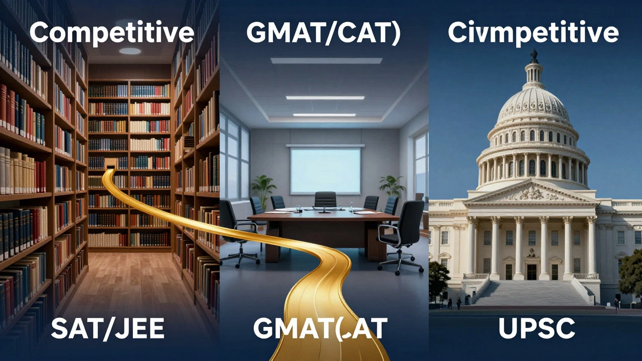 Conceptual art showing academic, professional, and government career paths.
