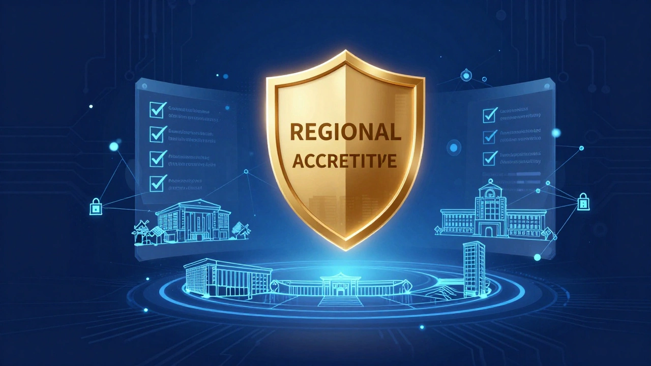 Digital shield symbolizing accredited online education security