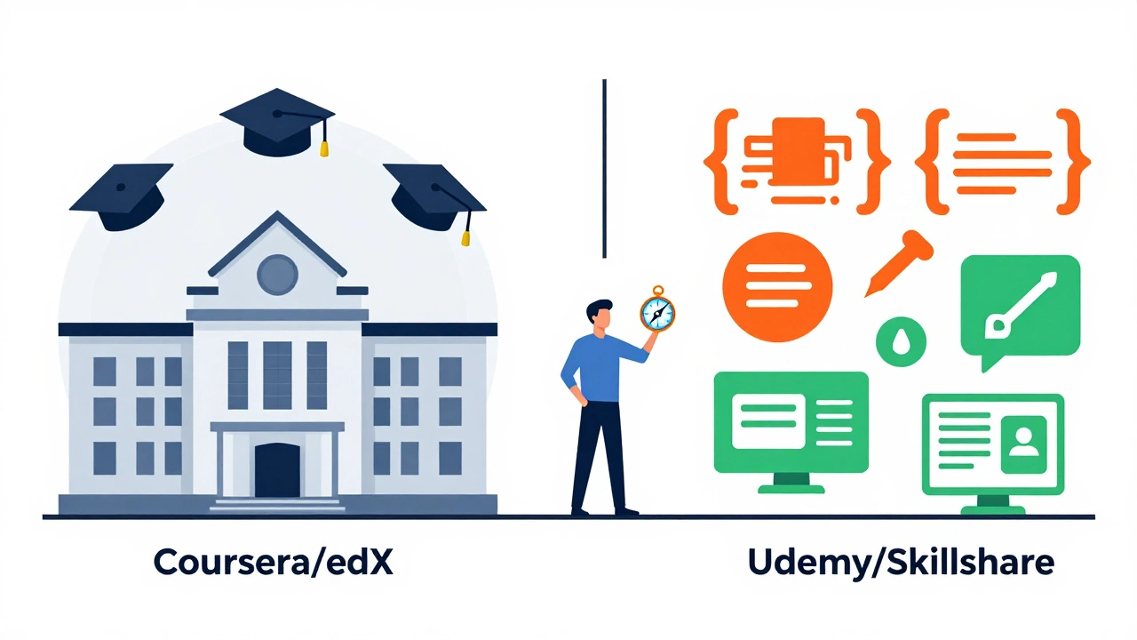 Illustration comparing academic certificates vs practical skill-building platforms