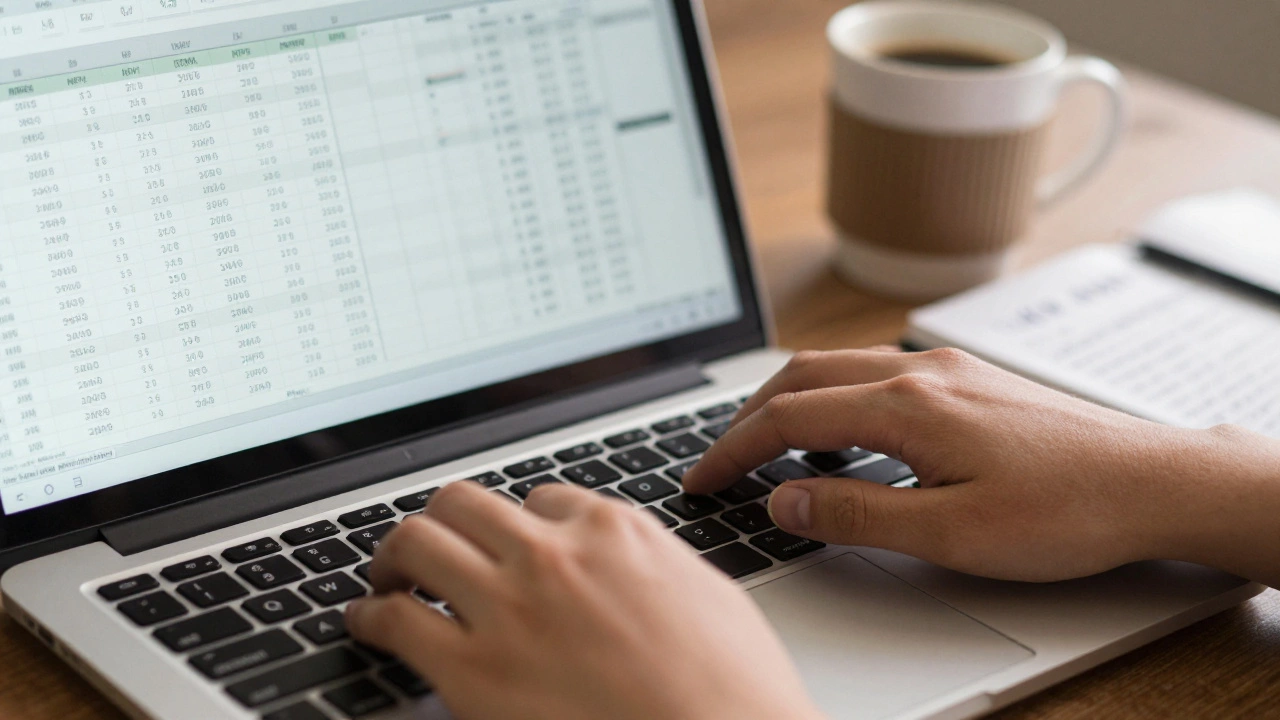 Hands using Excel for financial modeling with strategic notes nearby