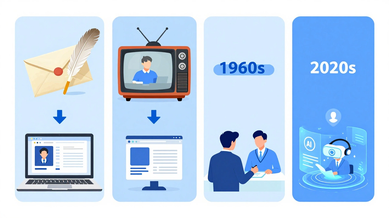 Illustration showing the historical evolution of distance learning tech
