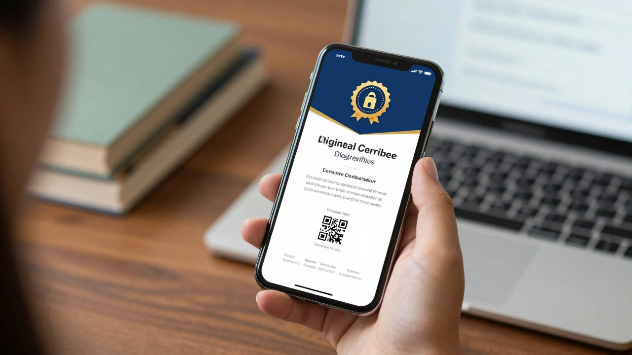 Smartphone displaying a secure blockchain-verified digital degree