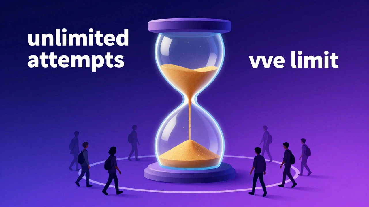 Hourglass symbolizing unlimited exam attempts