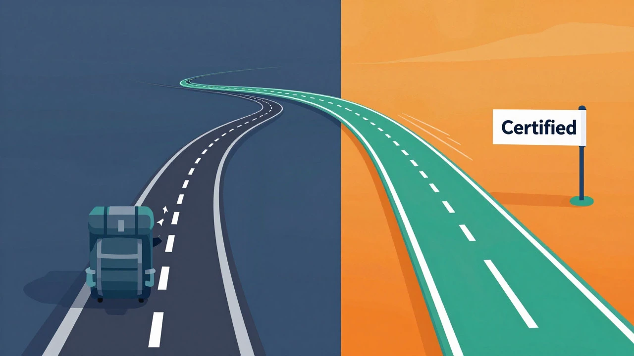 Illustration comparing long vs fast teacher certification paths