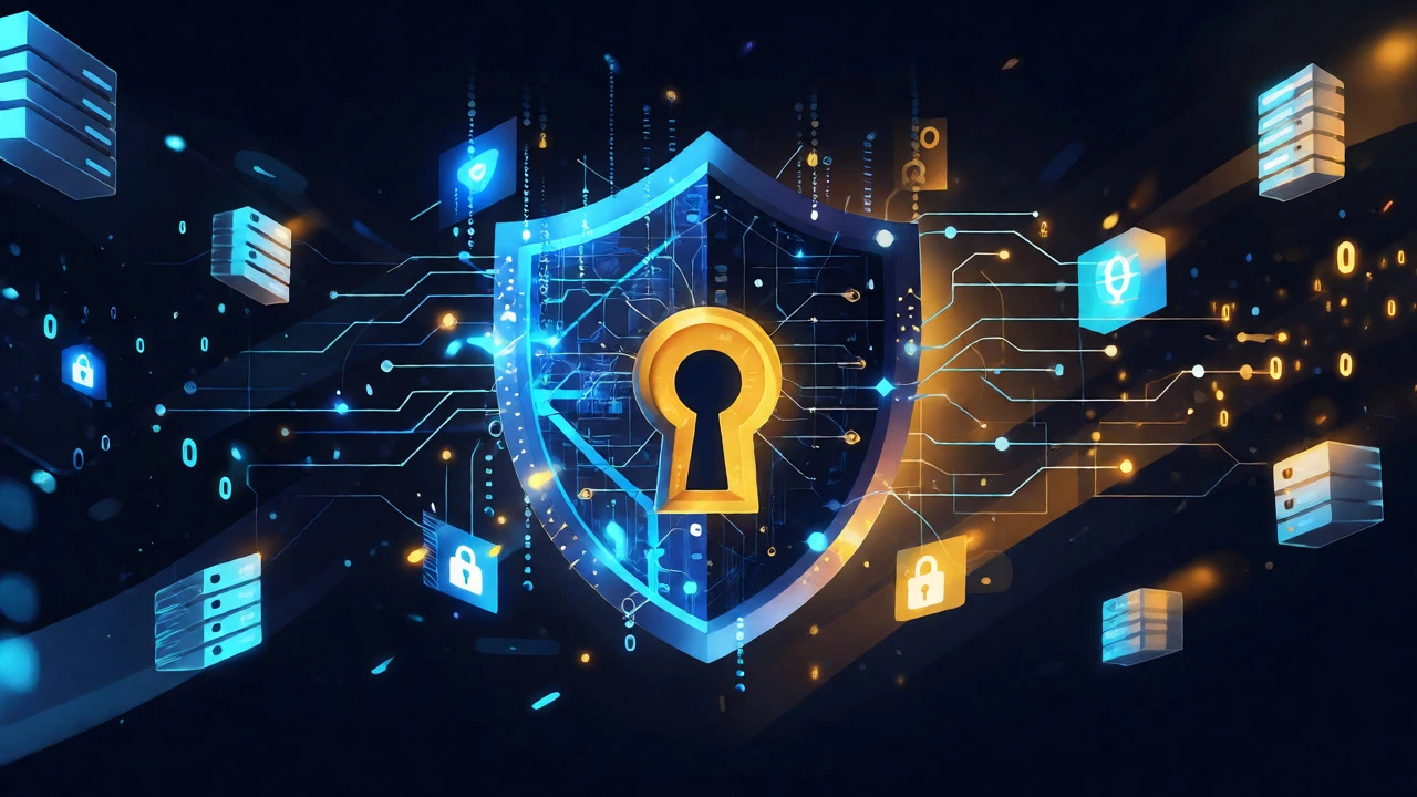 Abstract digital shield representing cybersecurity protection
