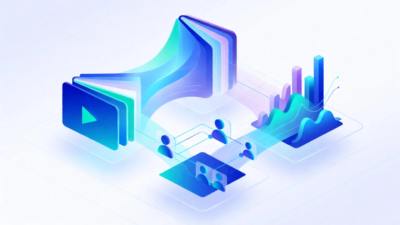 Abstract visualization of LMS content delivery and analytics pillars