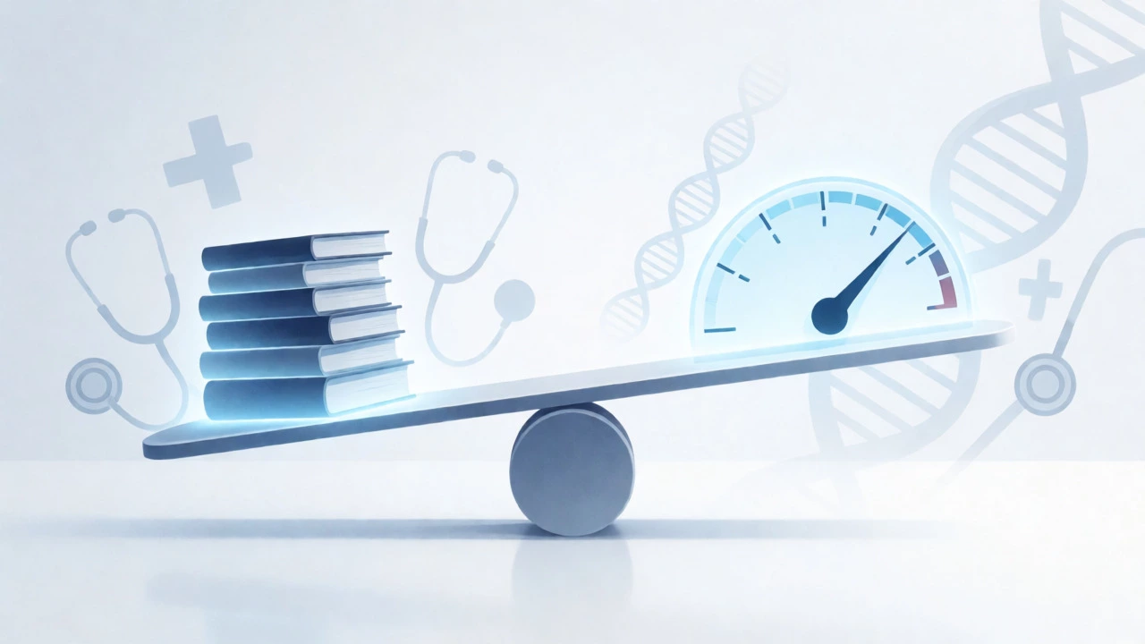 Conceptual balance scale weighing GPA books against MCAT scores