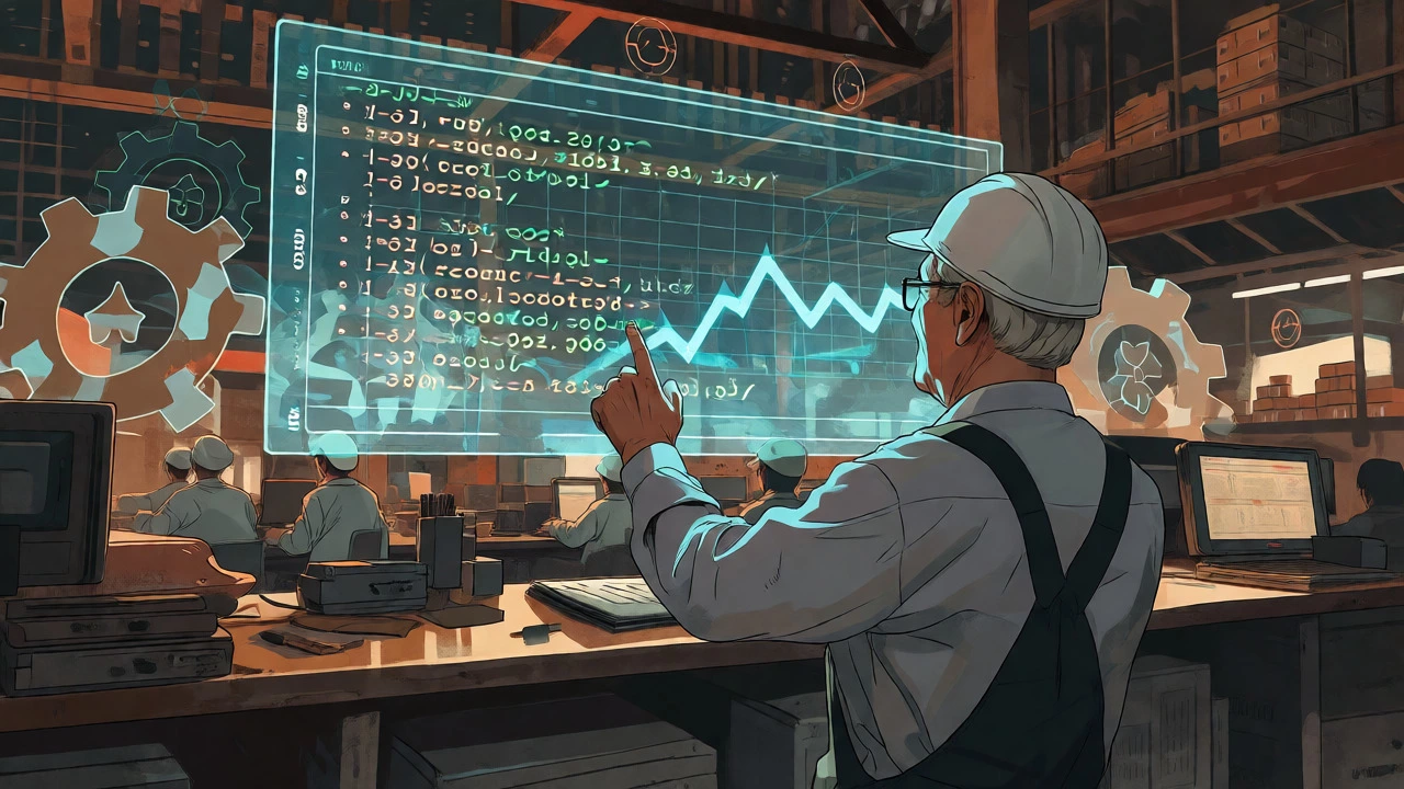 Holographic Python code overlaying a traditional workplace scene