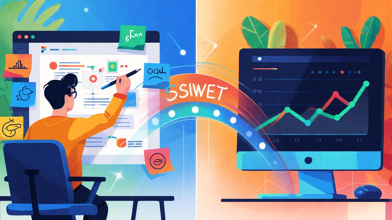 Illustration of UX design and digital marketing workflows side-by-side