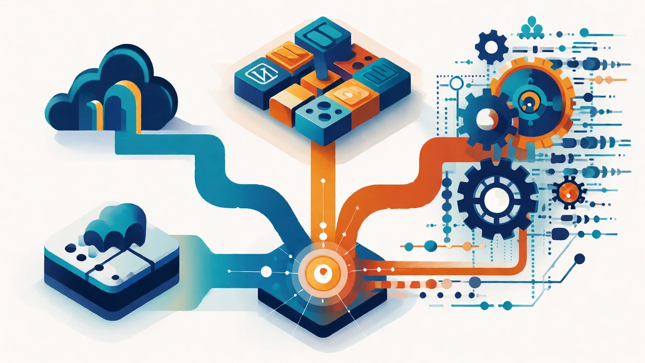 Illustration comparing SaaS, WordPress, and custom tech stacks